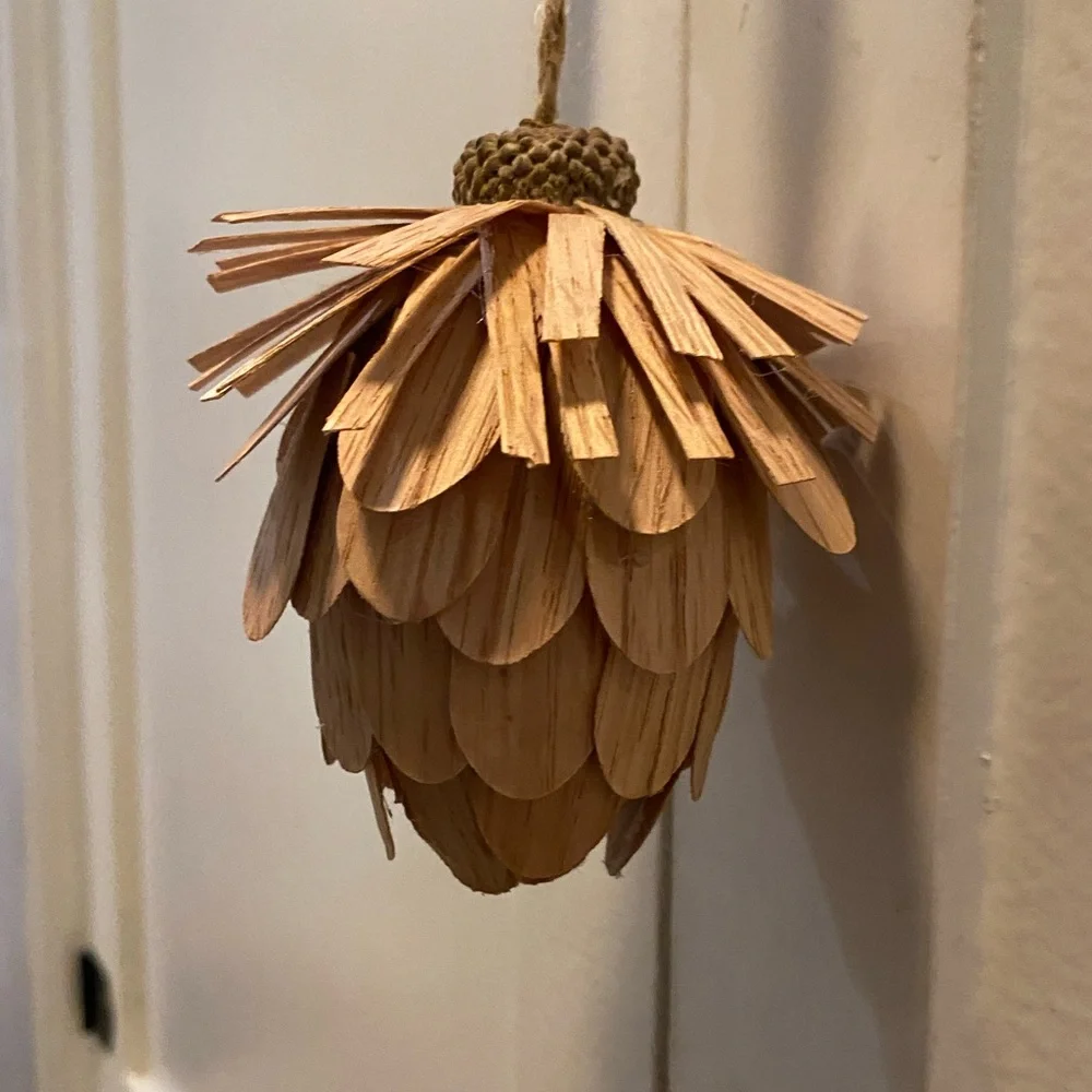 🎄 CRATE & BARREL Wood Pinecone Christmas Ornament, Qty 9
